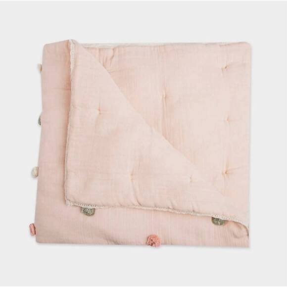NEW CRANE BABY parker pom pom blanket in pink - Picture 2 of 4